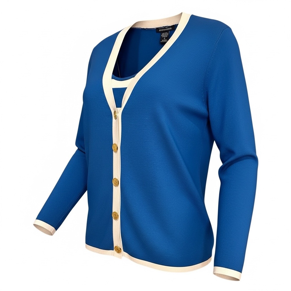 Boston Proper Blue & Cream Striped Silk Blend 2-Piece Sweater Set Size M